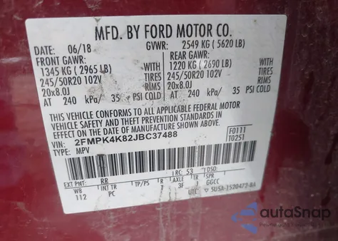 2018 Ford Edge Titanium z USA, uszkodzony, nr VIN 2FMPK4K82JBC37488